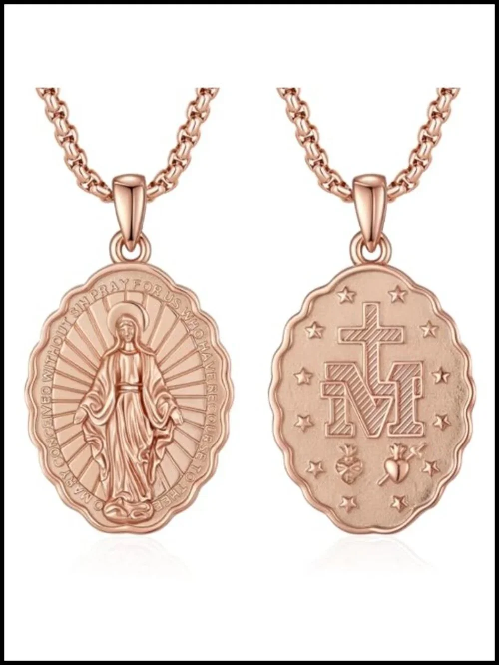 925 Sterling Silver Miraculous Medal Necklace Catholic Pendant Stainless Steel